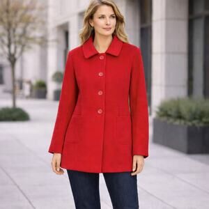 VTG SZ 16 Jonathan Martin Red Wool Blend Pea Coat Runs Small Fits Like 12